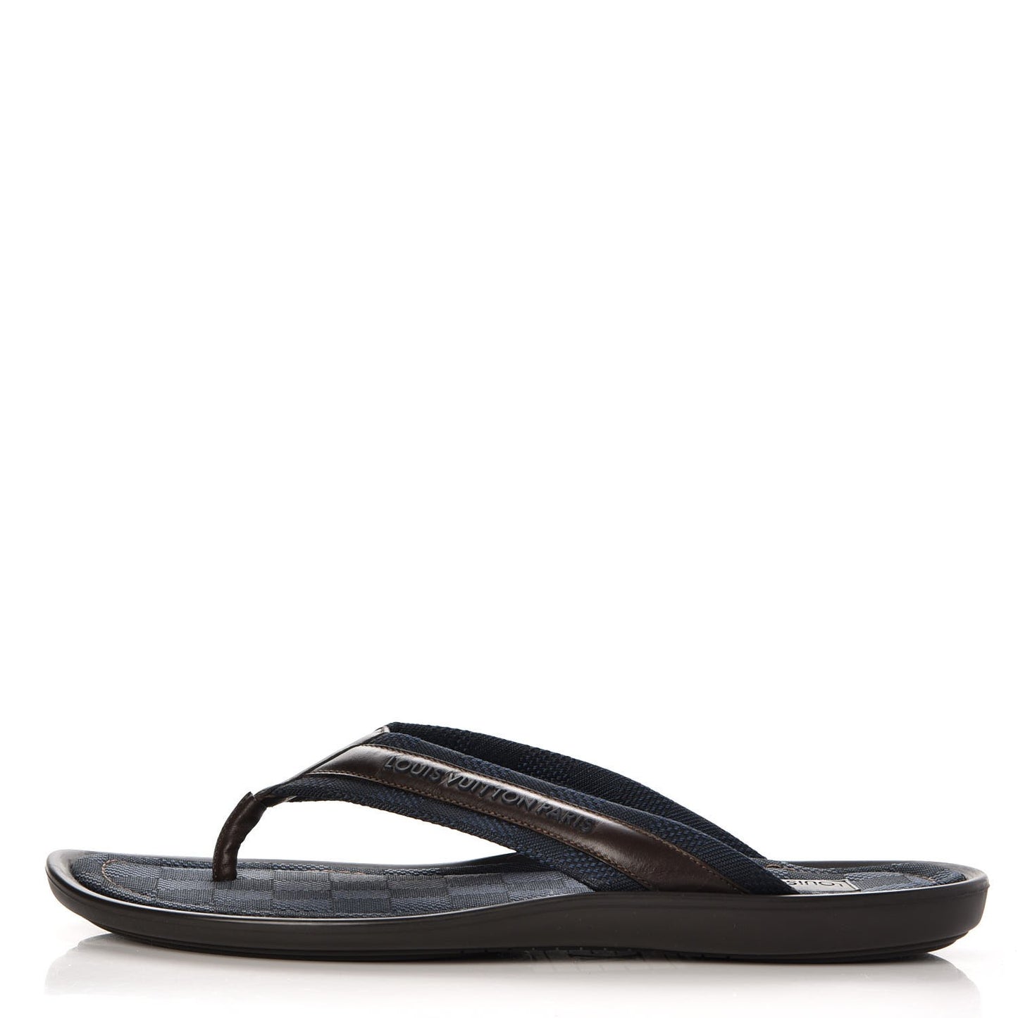 Mens Canvas Damier Tulum Thong Sandals 11 Navy Brown