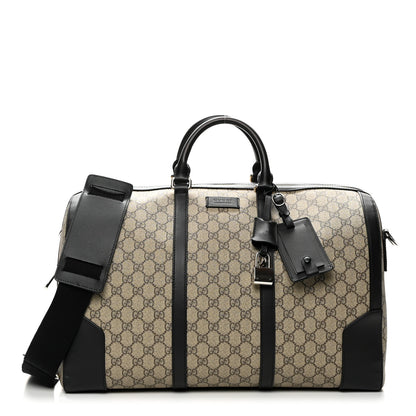 Gucci GG Supreme Monogram Selleria Calfskin Medium Duffle Beige Ebony Black 1 of 11