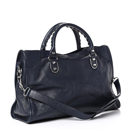 Balenciaga Chevre Silver Metallic Edge Hardware City Bleu Nuit Dark Sea 2 of 10