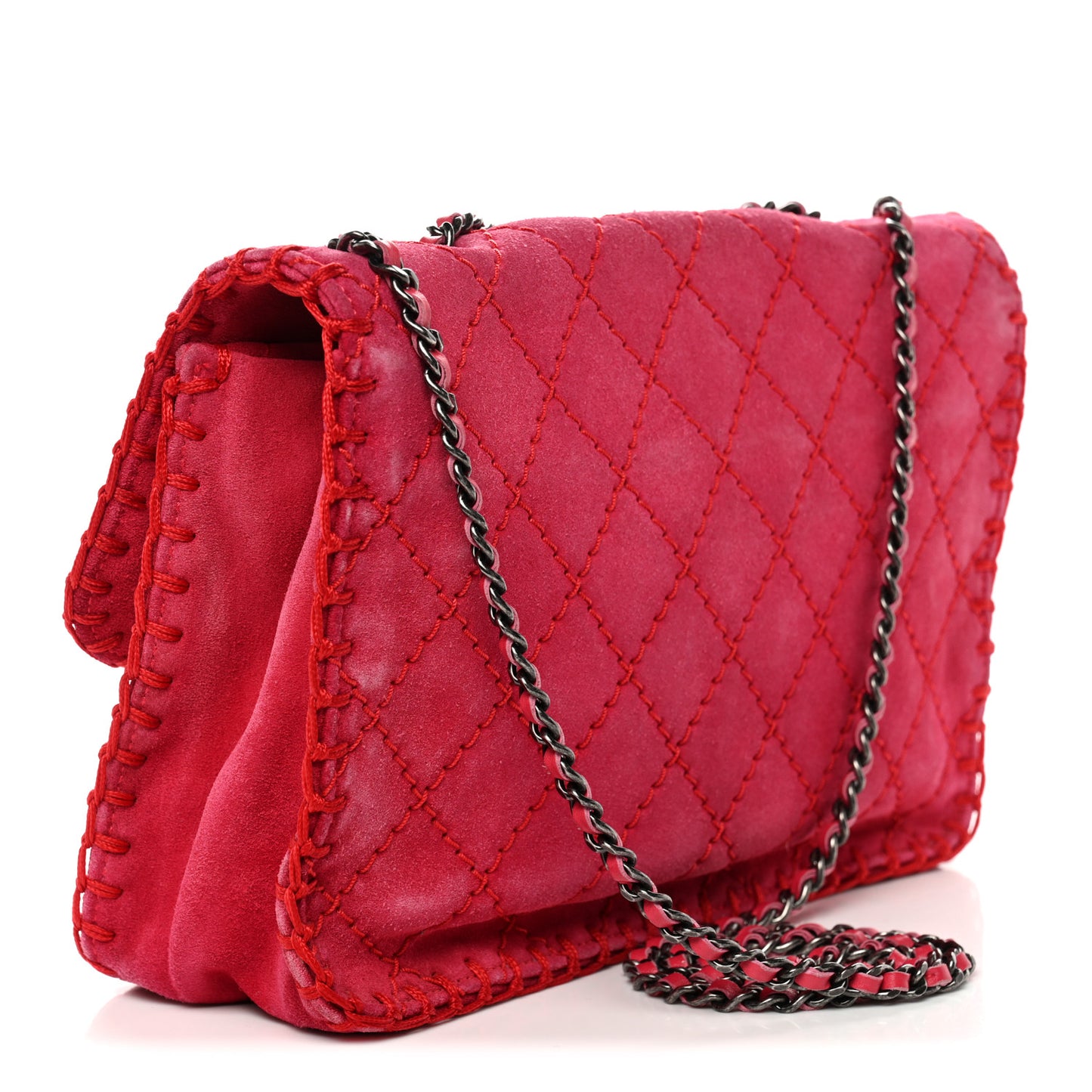 Suede Quilted Whipstitch Flap Red