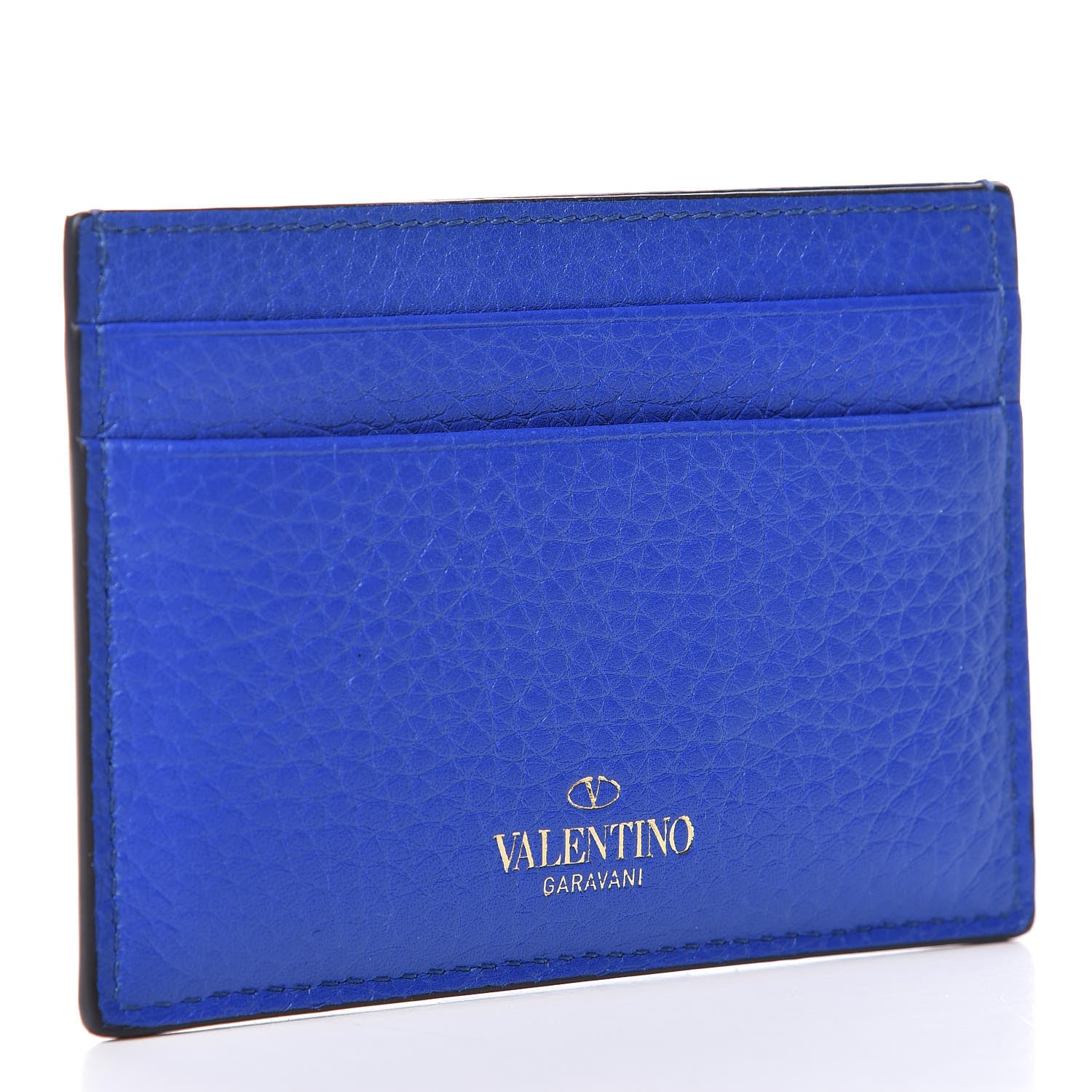 Valentino Garavani Pebbled Calfskin Rockstud Card Holder Acid Blue 3 of 9