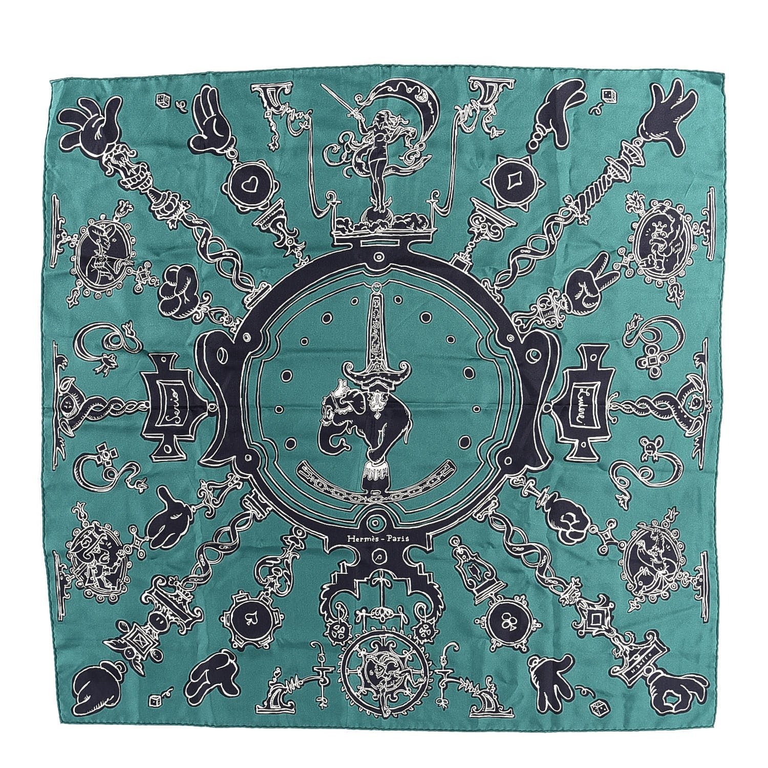 Hermes Silk Serio Ludere Scarf 90 Vert Black White 1 of 4