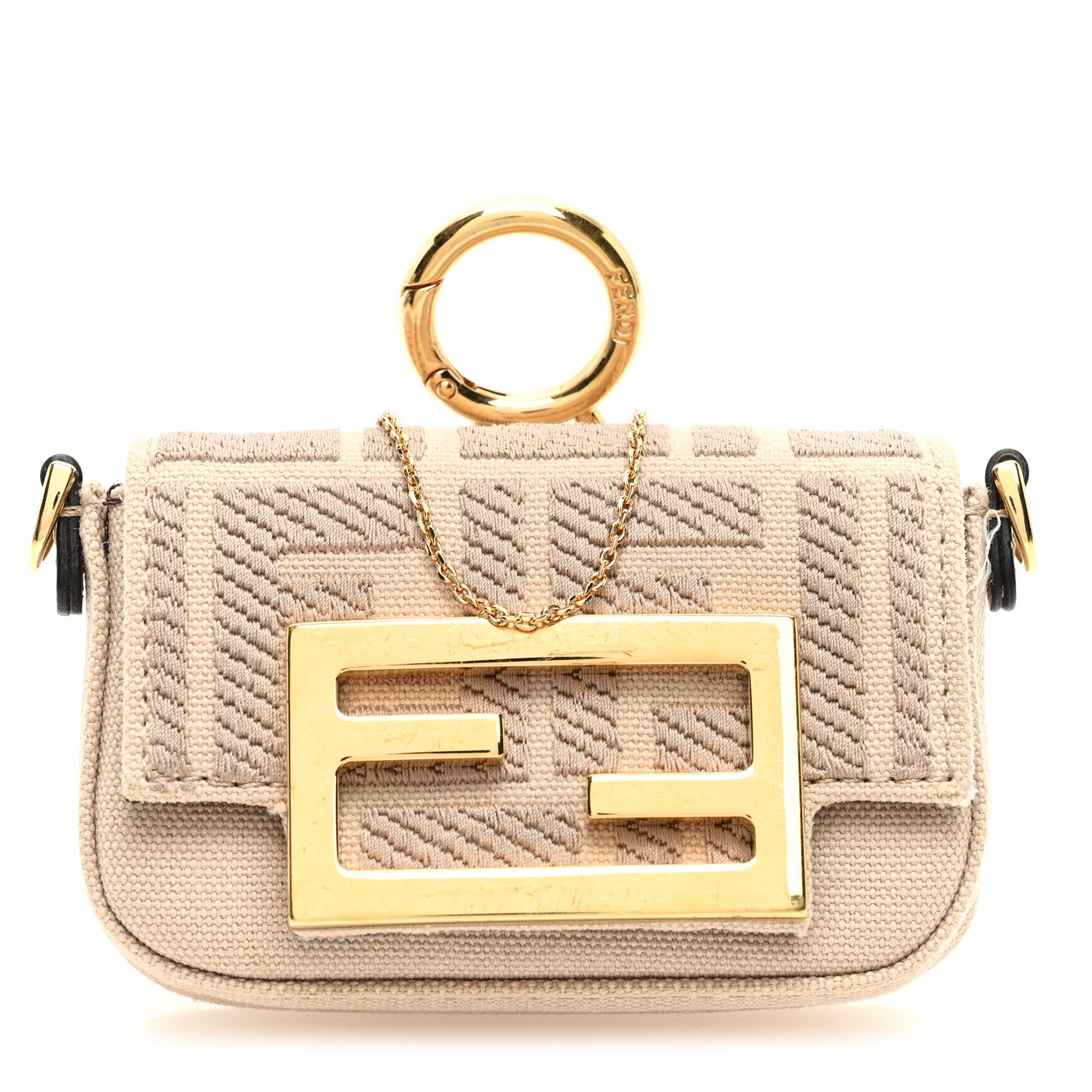 Fendi Canvas Vitello King FF Embroidered Nano Maxi Buckle Baguette Charm Nuvola 1 of 10