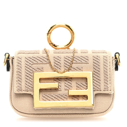 Fendi Canvas Vitello King FF Embroidered Nano Maxi Buckle Baguette Charm Nuvola 1 of 10