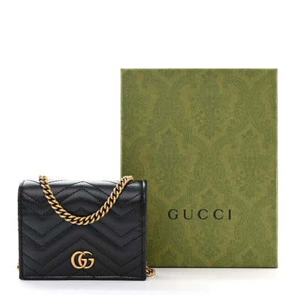 Gucci Calfskin Matelasse GG Marmont Mini Wallet On Chain Black 12 of 12