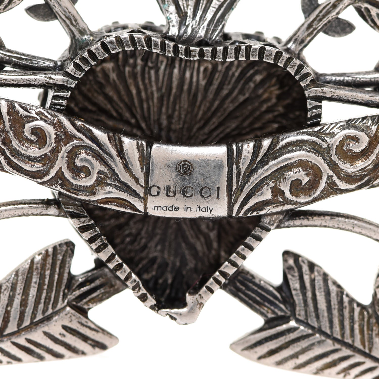 Gucci Metal Crystal Guccy Brooch Aged Silver 4 of 5