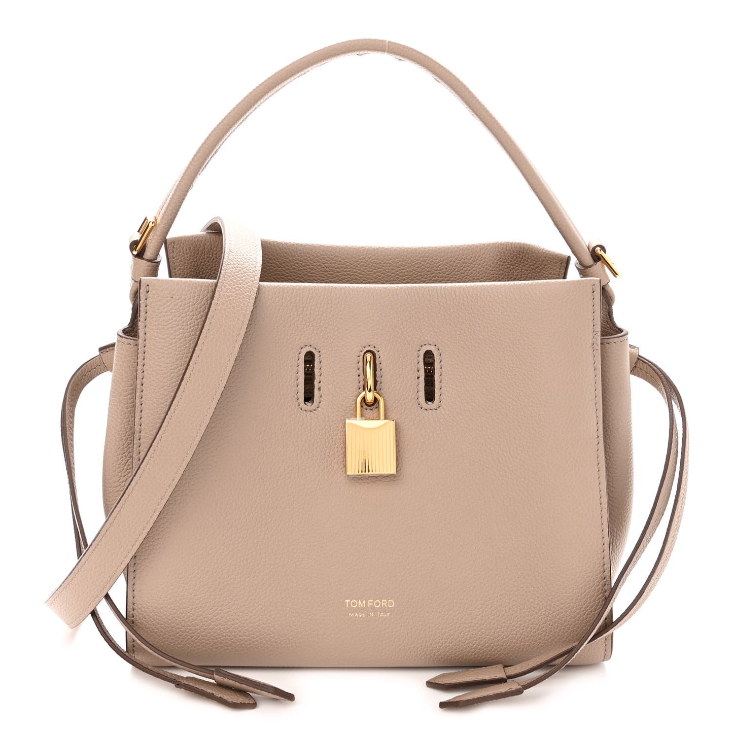 Grained Calfskin Small Padlock Top Handle Beige