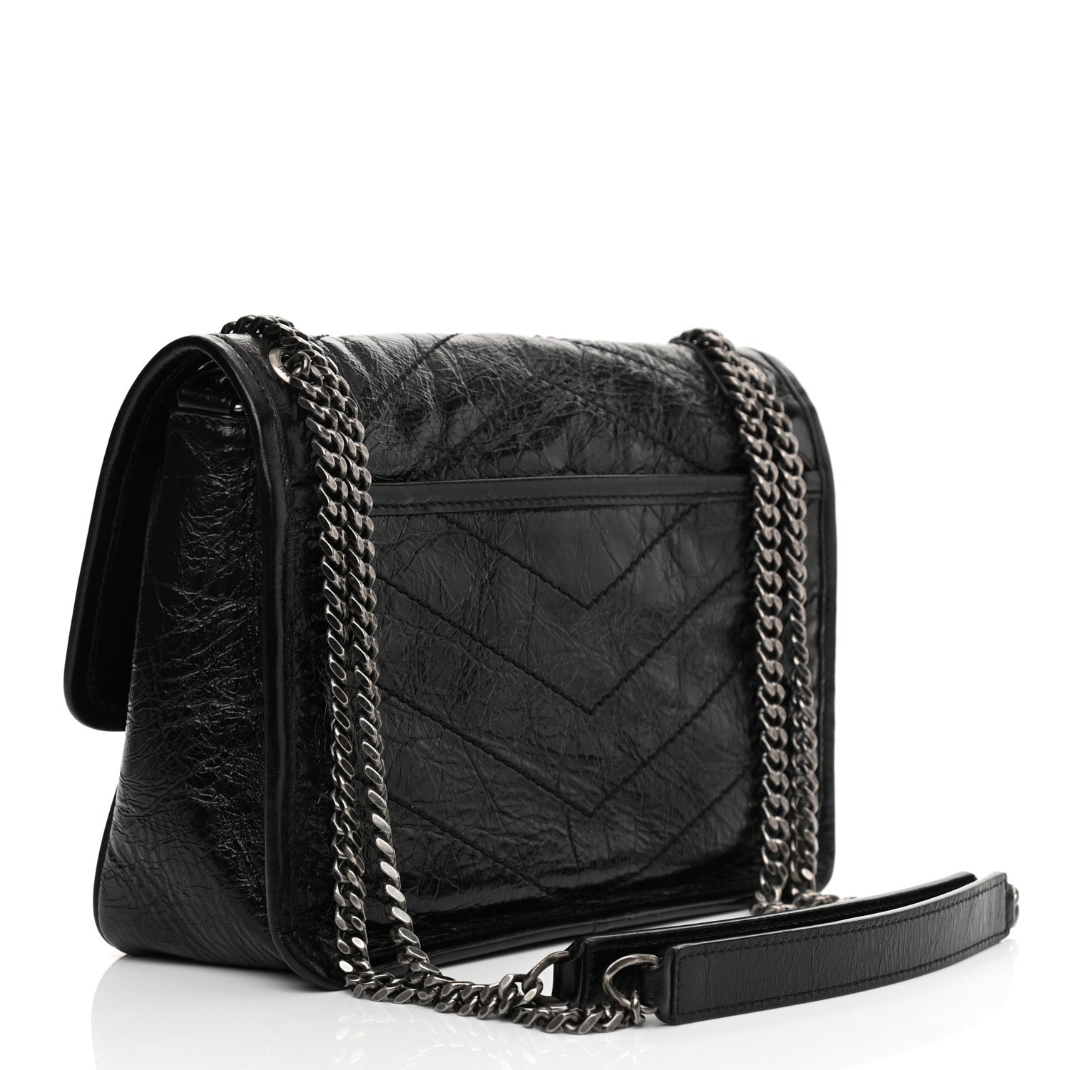 Saint Laurent Crinkled Lambskin Matelasse Monogram Baby Niki Chain Satchel Black 3 of 8