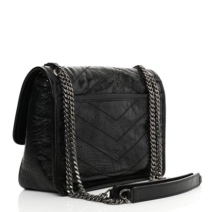 Saint Laurent Crinkled Lambskin Matelasse Monogram Baby Niki Chain Satchel Black 3 of 8