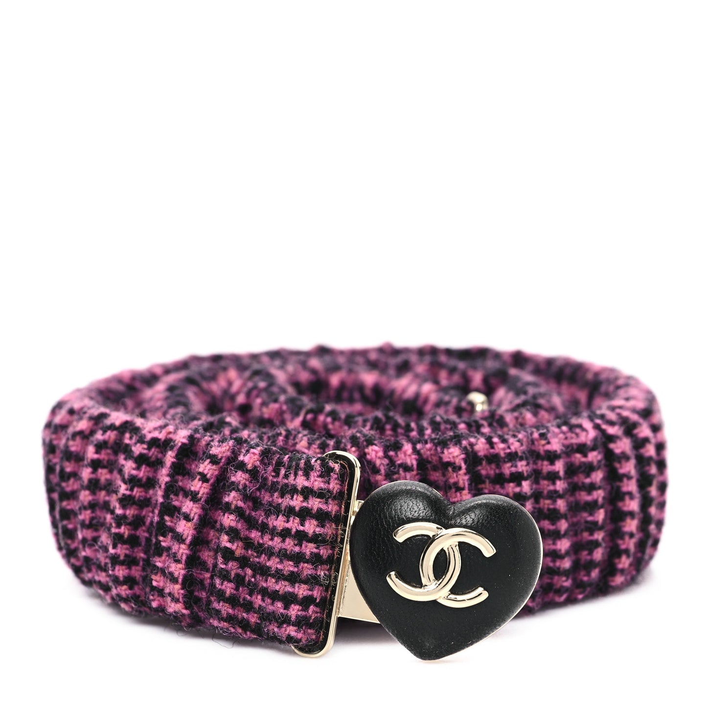 Tweed Calfskin CC Heart Belt 85 34 Black Pink