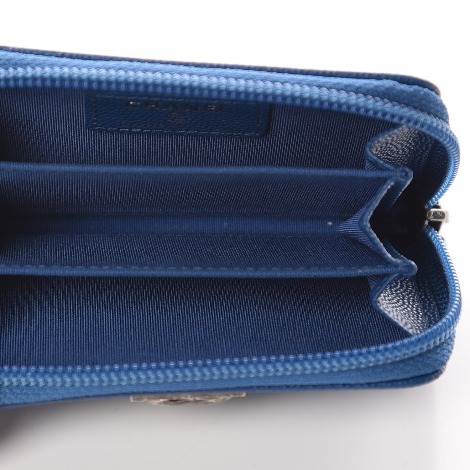 Chanel Caviar Quilted Boy Zip Around Coin Purse Wallet Dark Blue 7 of 10