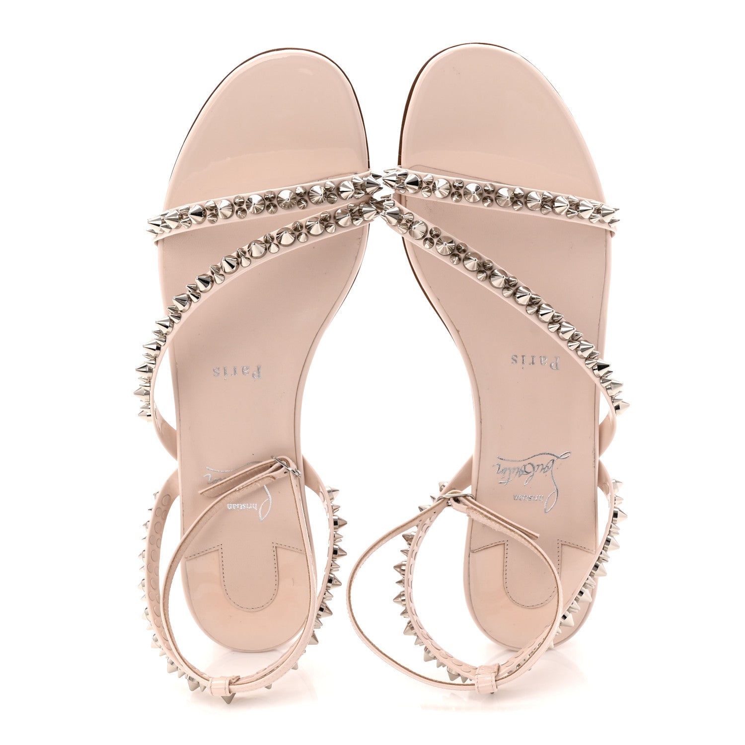 Christian Louboutin Patent Spike Mafaldina Flat Sandals 39 Leche 2 of 9
