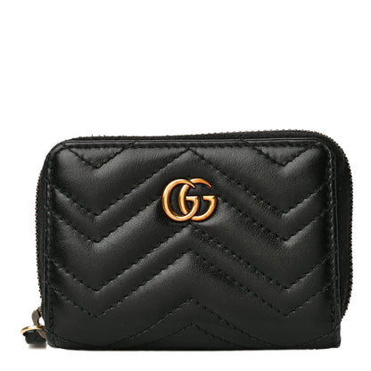 Gucci Calfskin Matelasse GG Marmont Zip Around Card Case Black 1 of 13