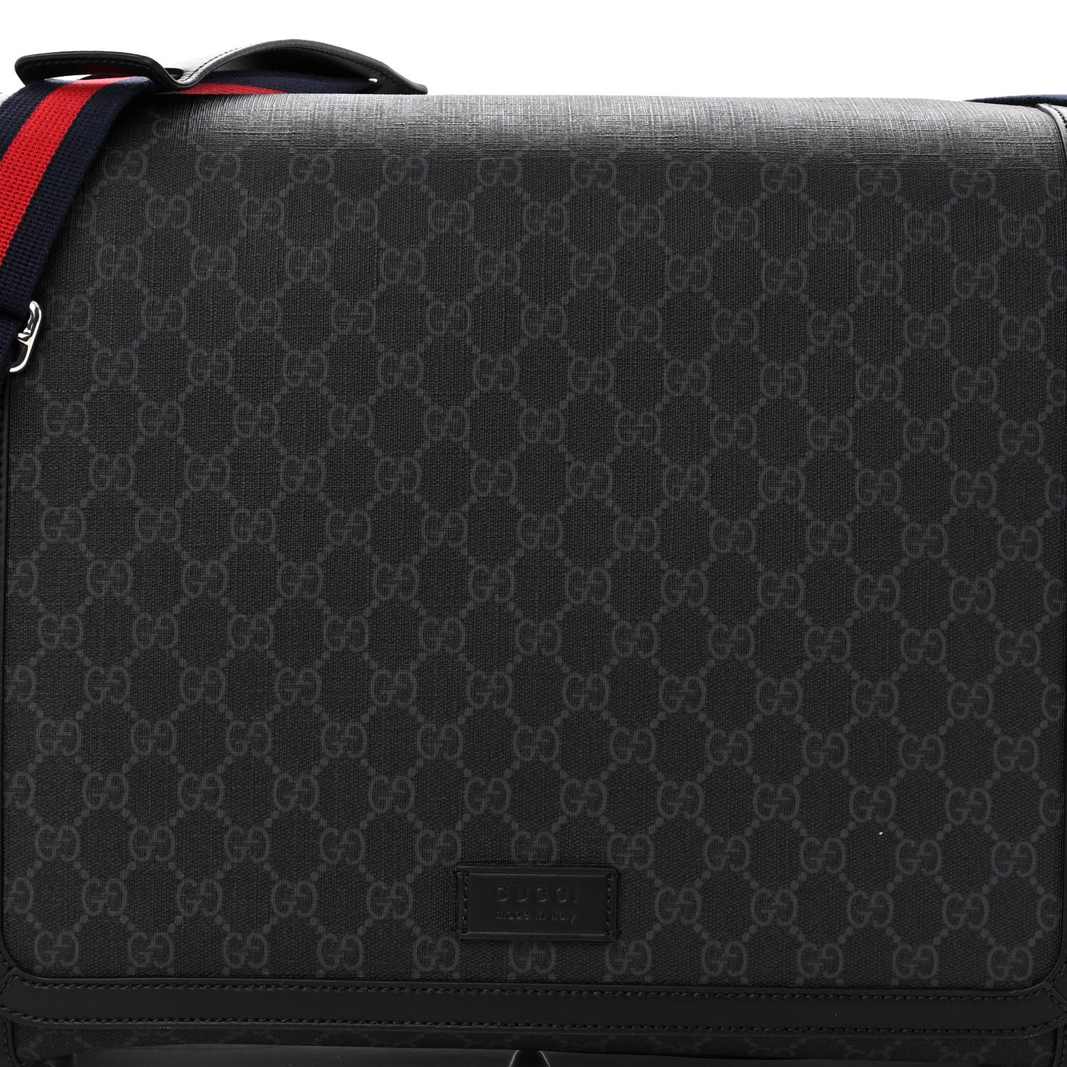 Gucci GG Supreme Monogram Web Messenger Diaper Bag Black Grey 8 of 10