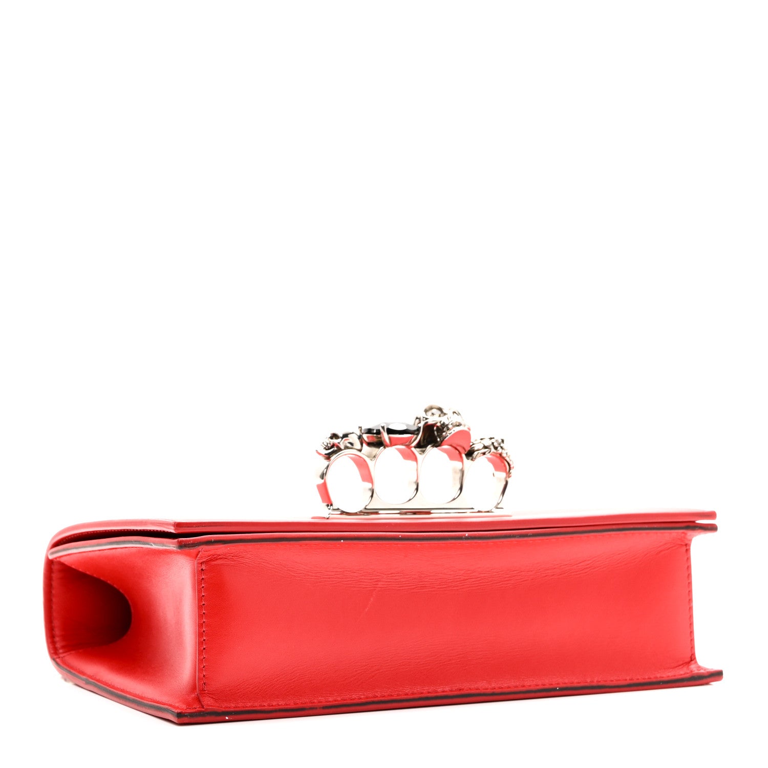 Alexander McQueen Calfskin Jeweled Knuckle Satchel Love Red 4 of 10