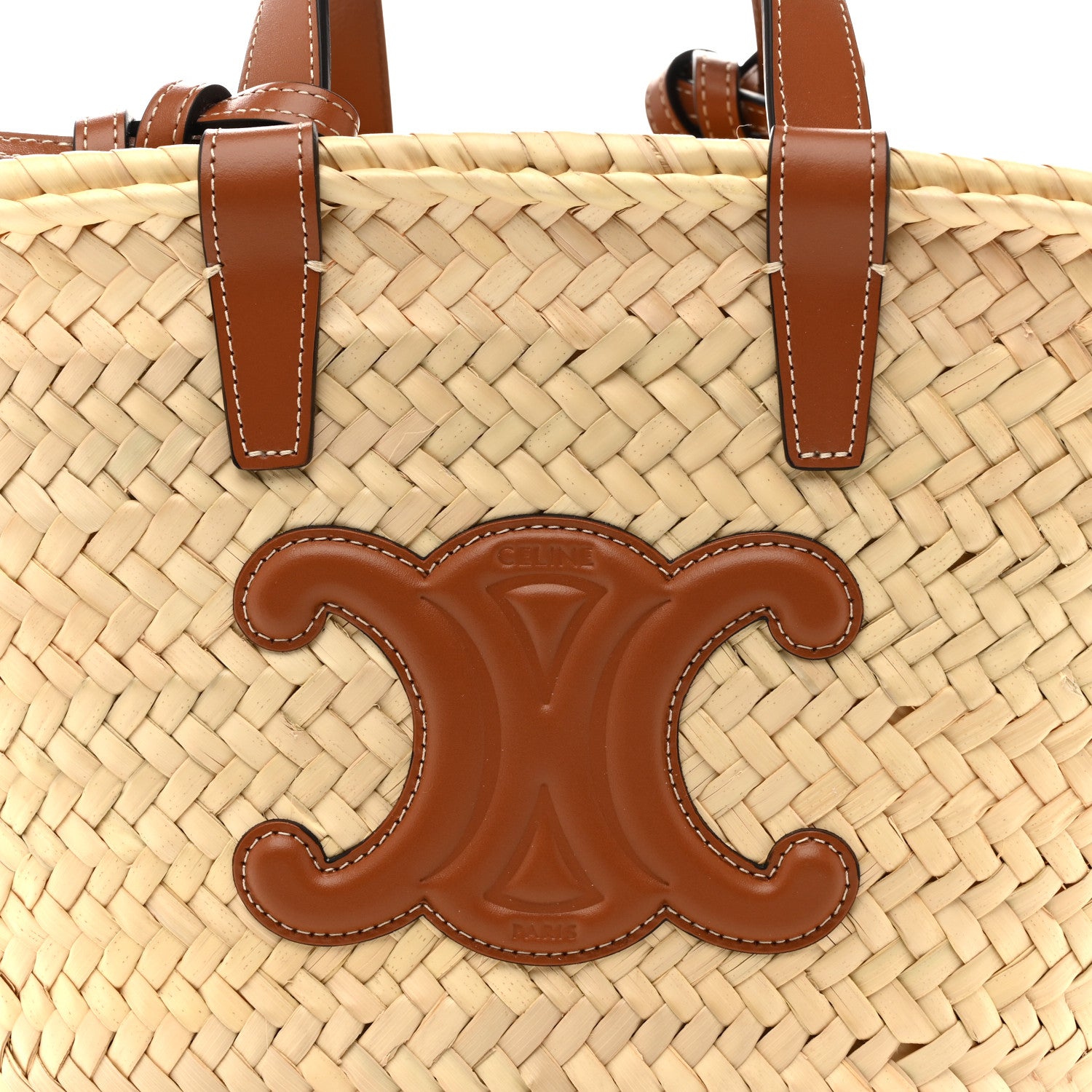 Celine Raffia Calfskin Triomphe Teen Panier Tan 8 of 10