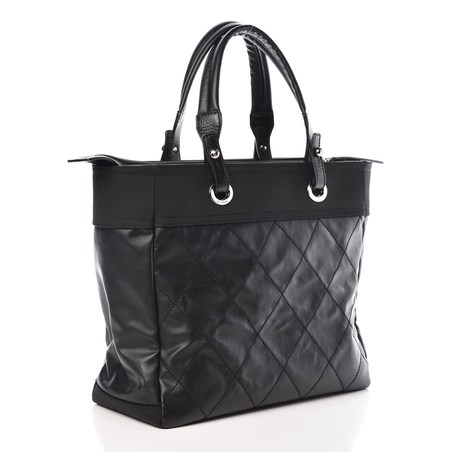 Coated Canvas Large Paris Biarritz Tote Black