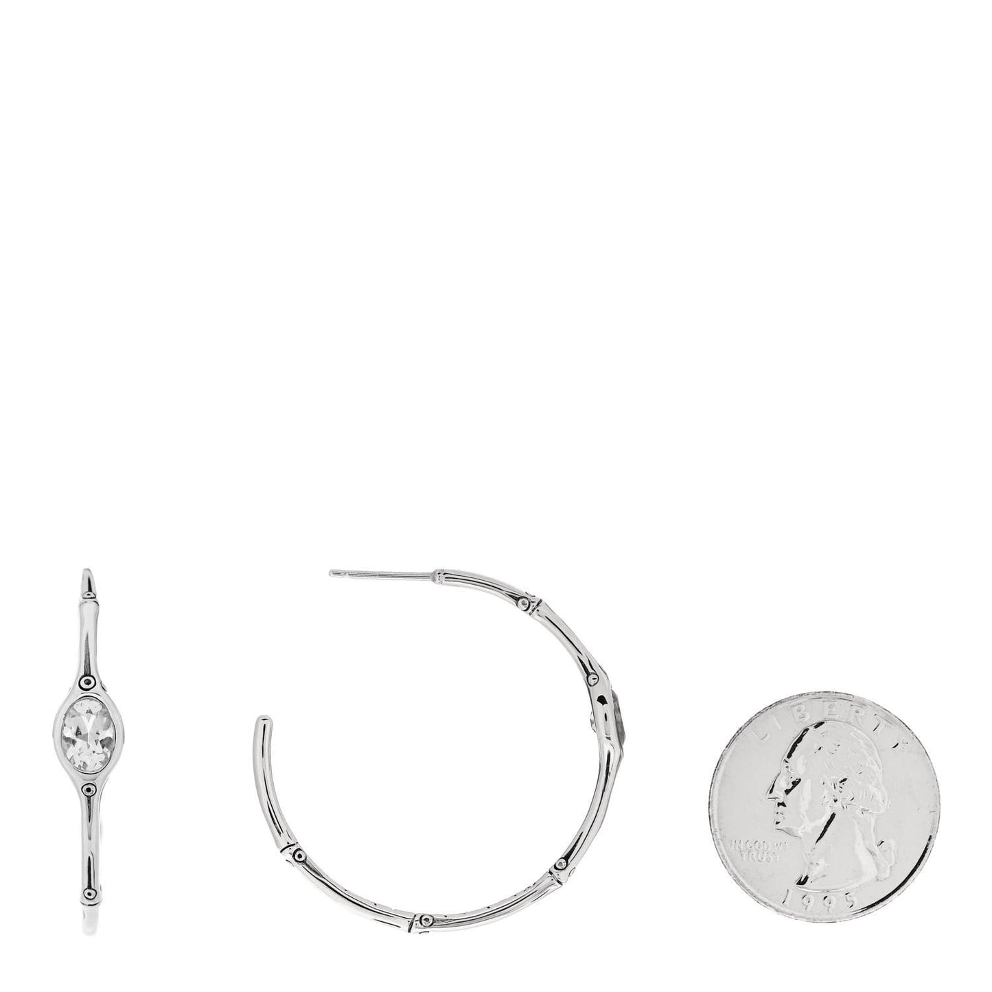 Sterling Silver Rock Crystal Bamboo Hoop Earrings