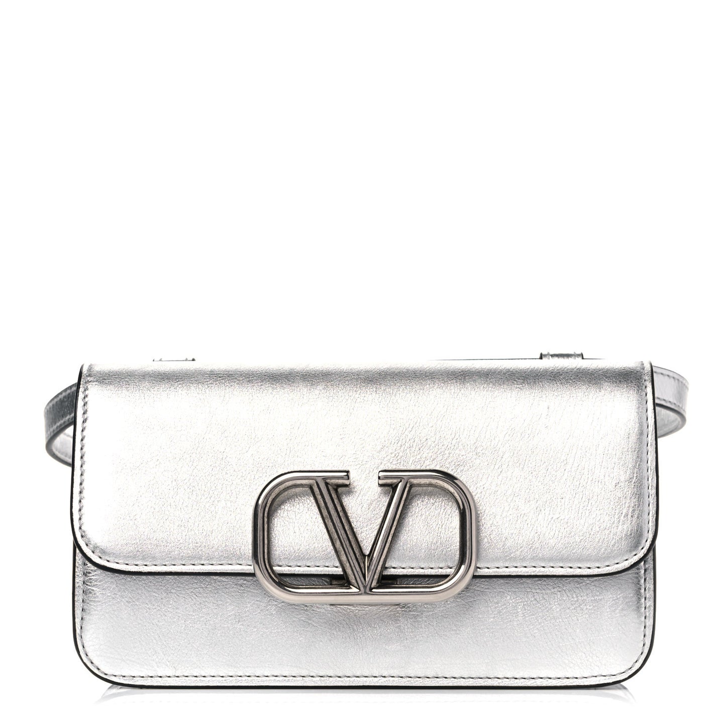 Metallic Calfskin VSling Belt Bag Silver