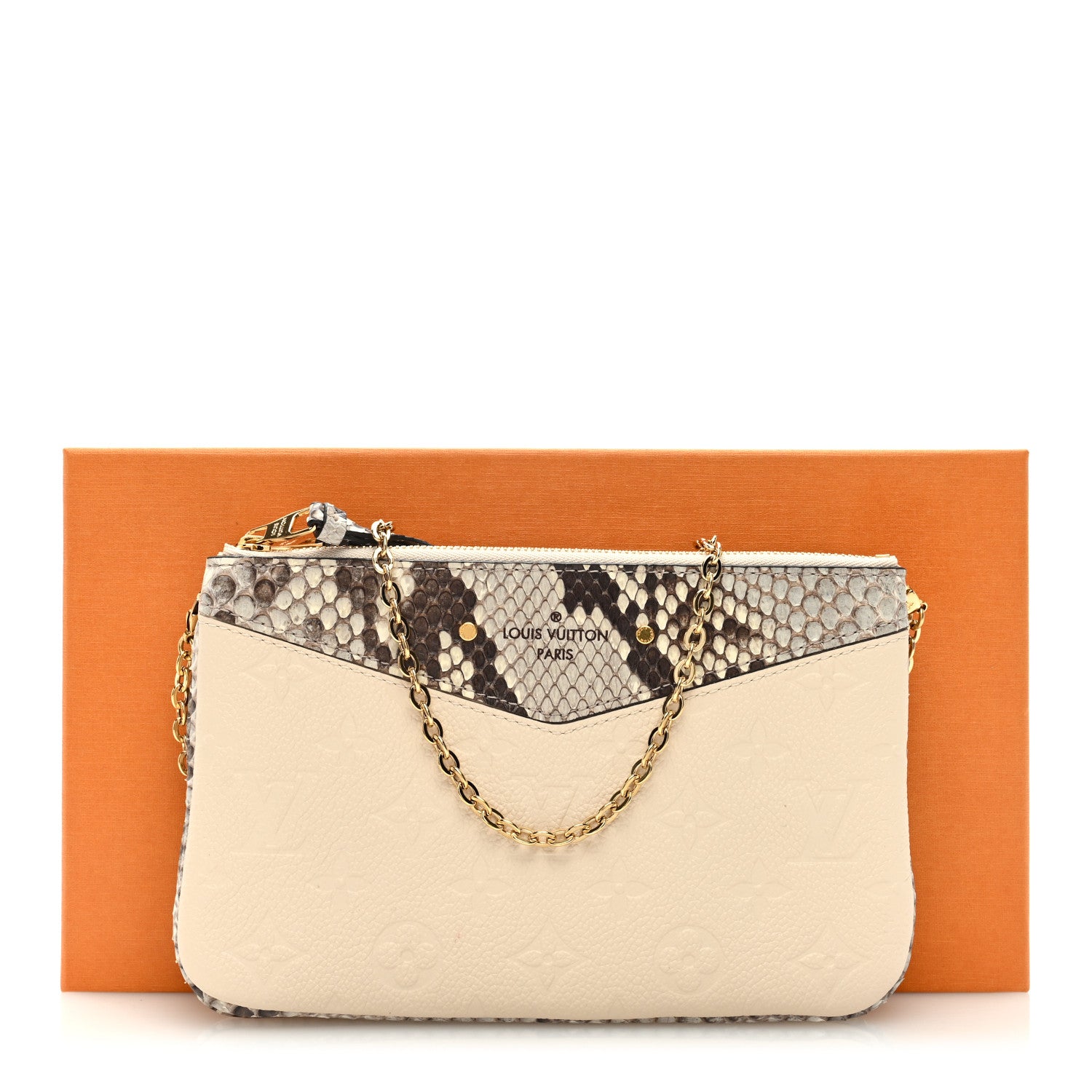Louis Vuitton LOUIS VUITTON Empreinte Snakeskin Double Zip Pochette Creme 10 of 10