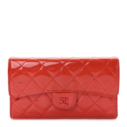 Chanel Patent Quilted Large Flap Wallet Coral 1 of 11