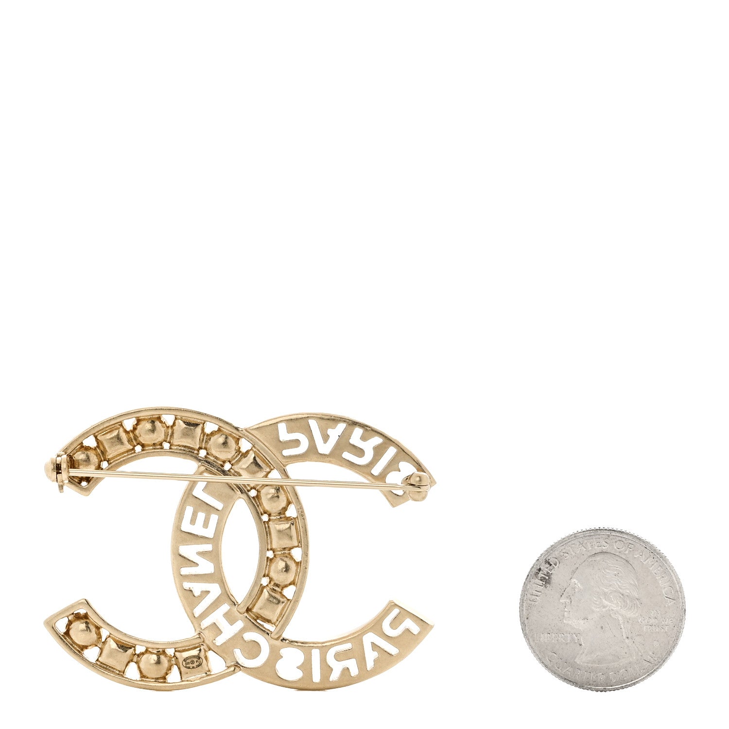 Chanel Crystal Pearl Glass CC Logo Brooch Gold Pink Orange 2 of 4