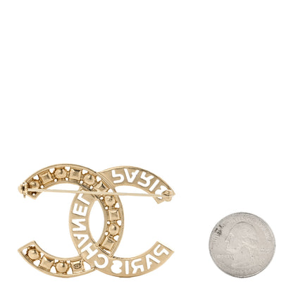 Chanel Crystal Pearl Glass CC Logo Brooch Gold Pink Orange 2 of 4