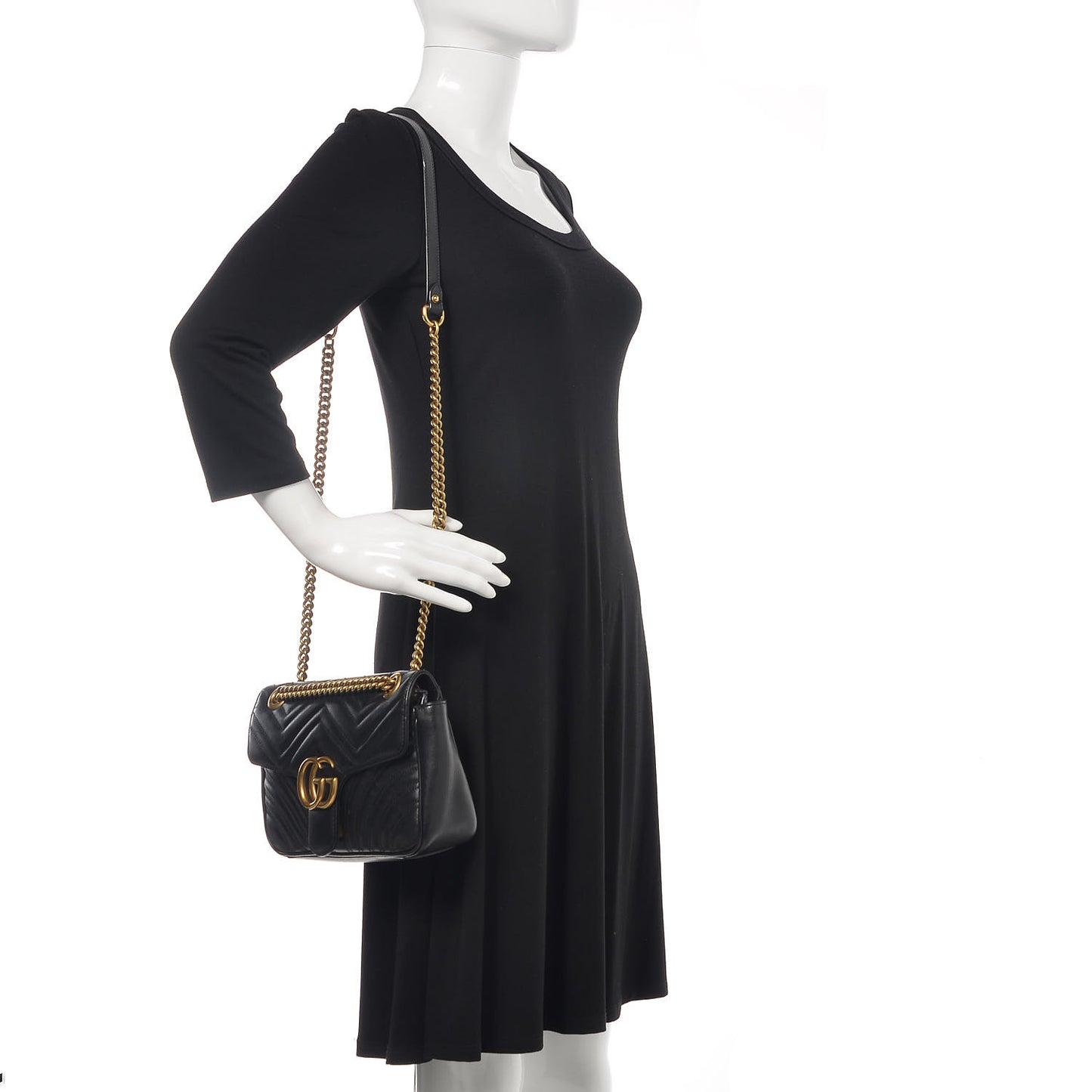 Calfskin Matelasse Small GG Marmont Shoulder Bag Black