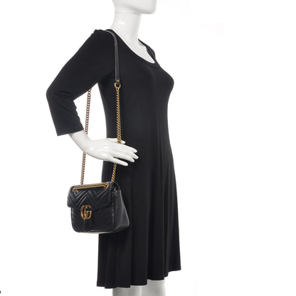Gucci Calfskin Matelasse Small GG Marmont Shoulder Bag Black 2 of 14