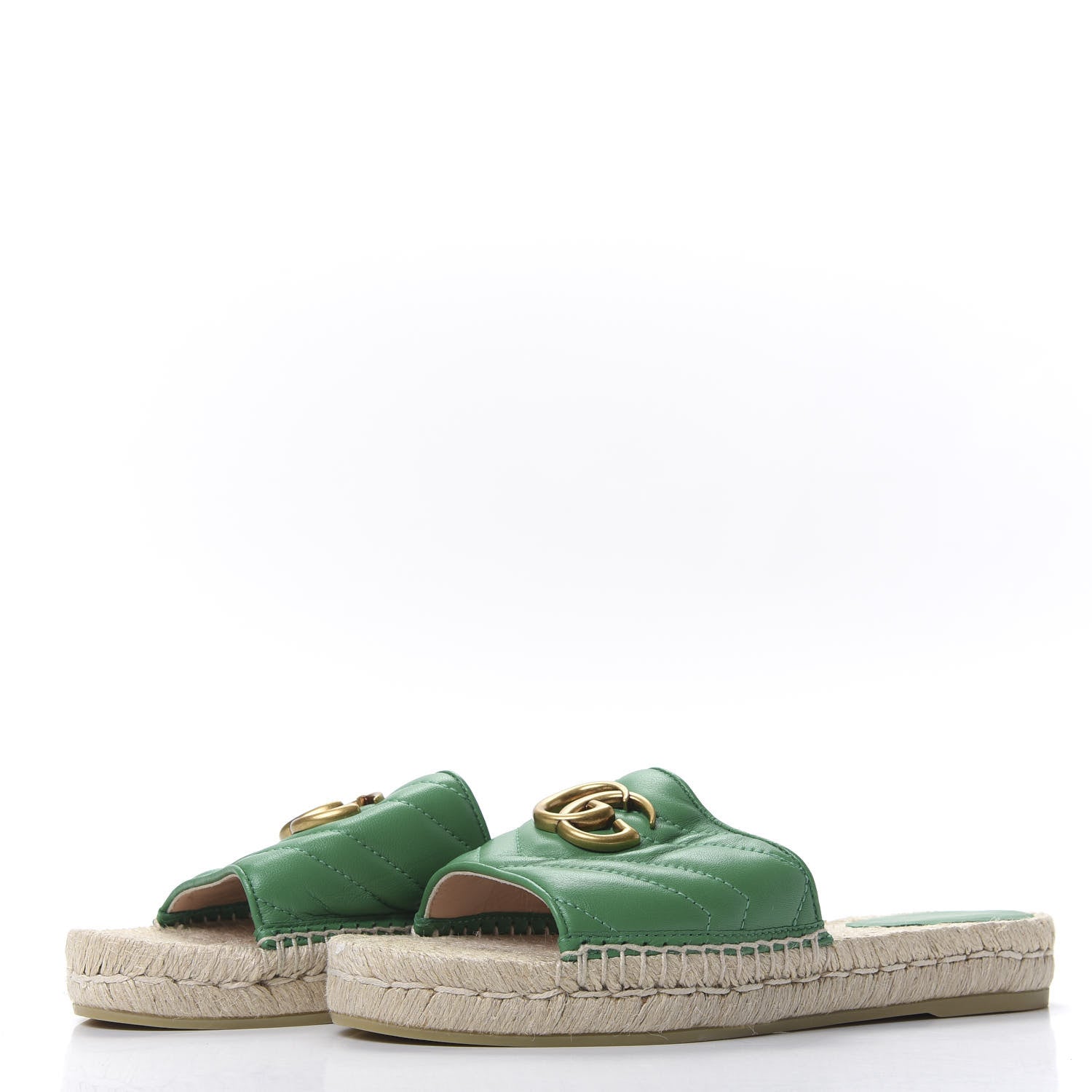 Gucci Nappa Matelasse GG Marmont Espadrille Slide Sandals 37.5 New Shamarock 3 of 8