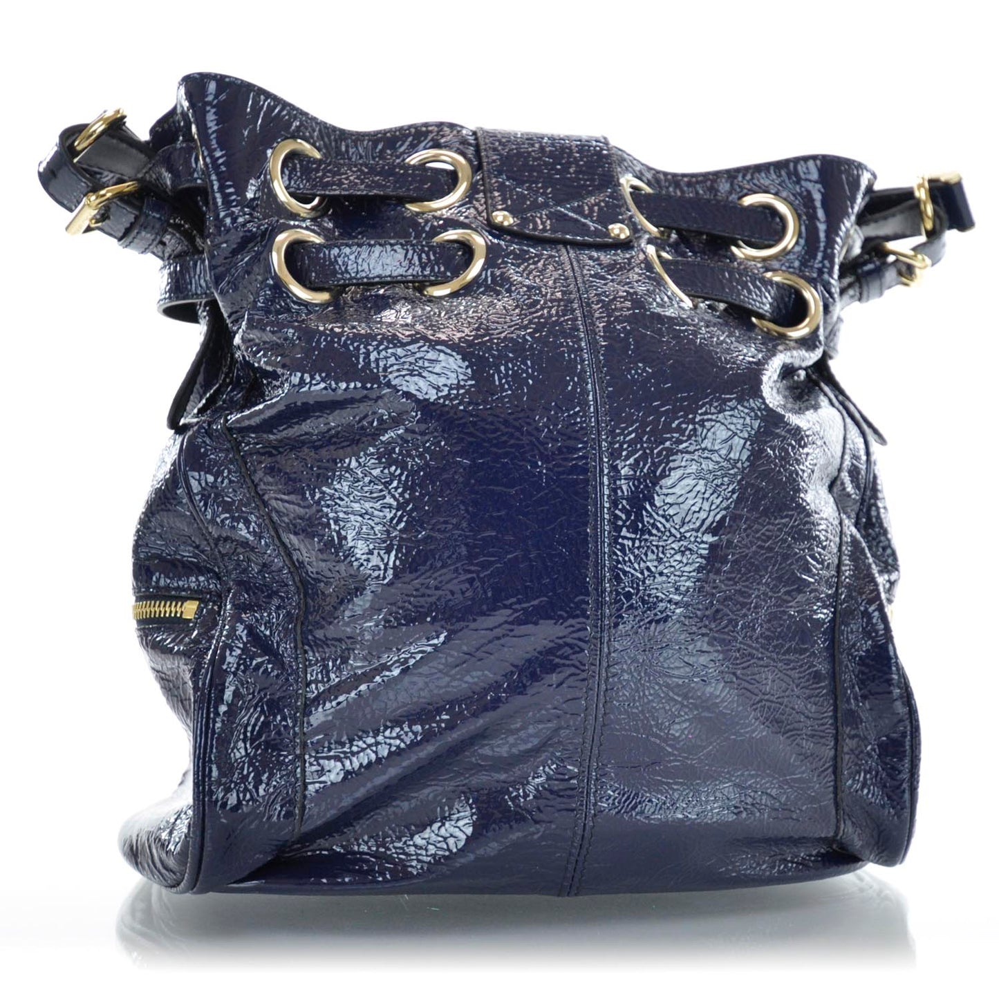 Crinkled Patent Ring Hobo Blue