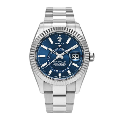 Rolex Stainless Steel 18K White Gold 42mm Oyster Perpetual Sky-Dweller Watch Bright Blue 326934 1 of 5