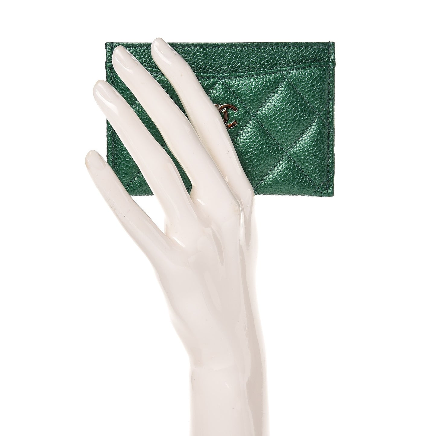 Metallic Caviar Quilted Card Holder Green