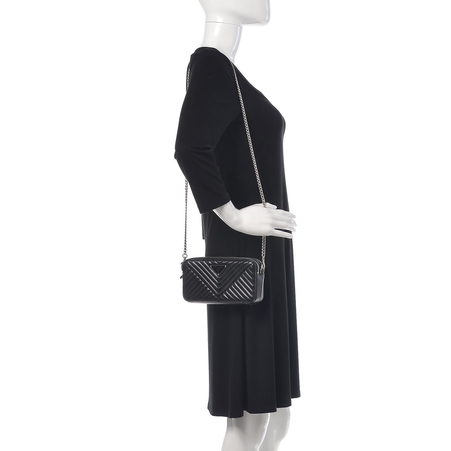 Nappa Impunture Diagramme Mini Double Zip Chain Crossbody Bag Black