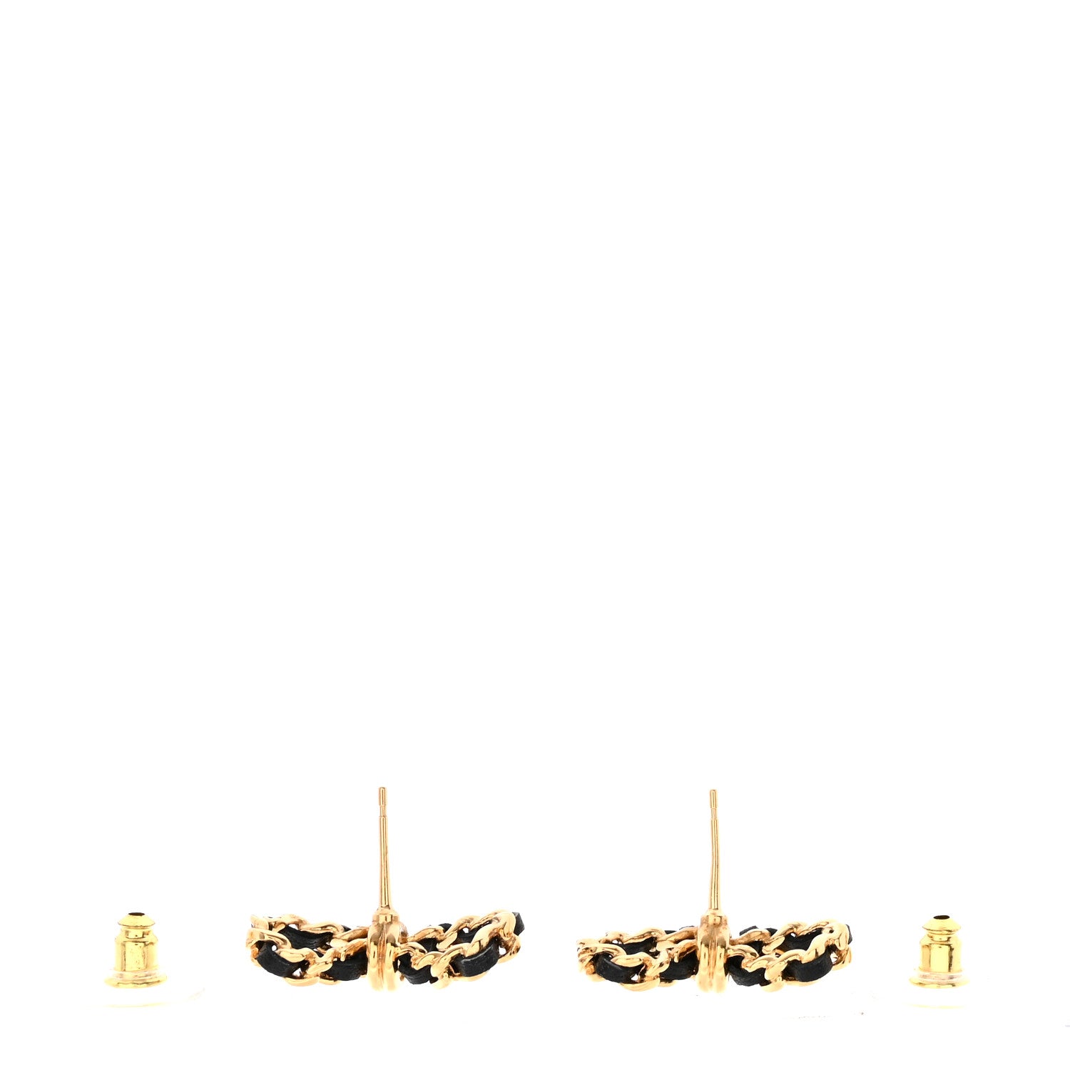 Chanel Lambskin Chain Bow Stud Earrings Black Gold 4 of 6