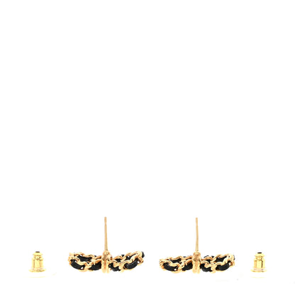 Chanel Lambskin Chain Bow Stud Earrings Black Gold 4 of 6