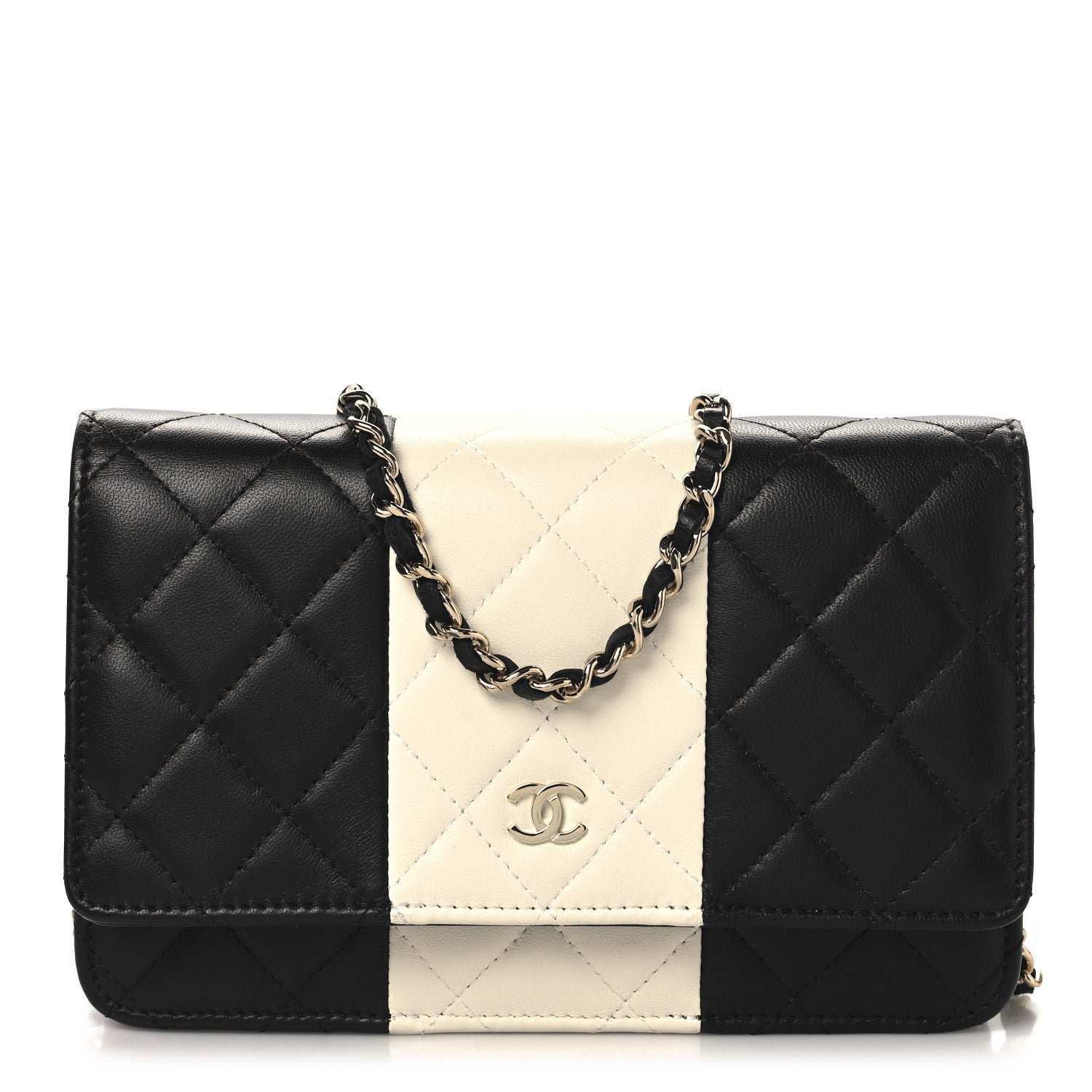 Chanel Lambskin Quilted Wallet On Chain WOC White Black 1 of 11