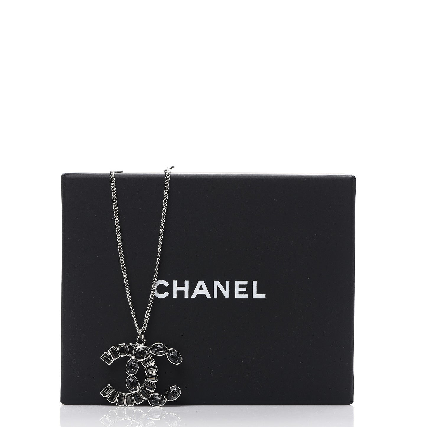 Baguette Crystal CC Pendant Necklace Silver