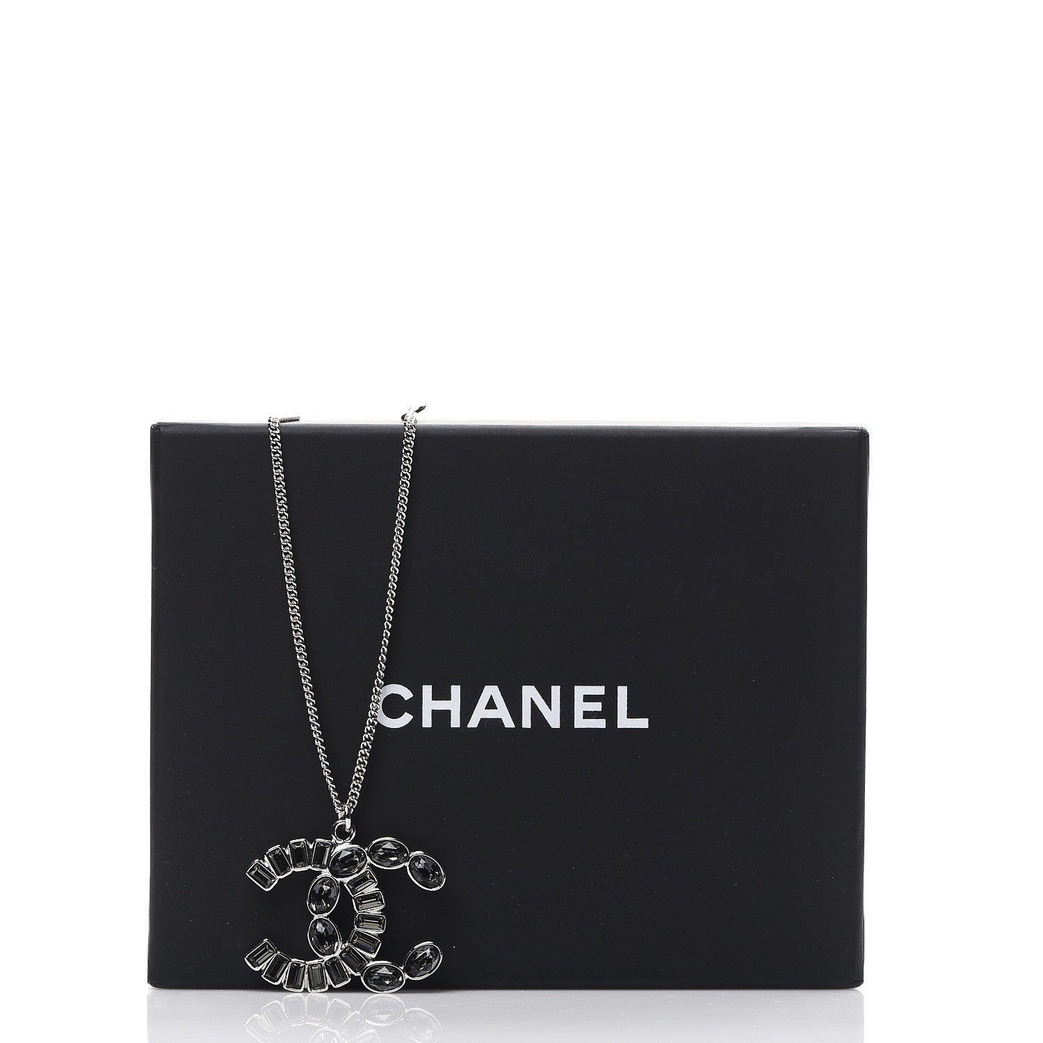 Chanel Baguette Crystal CC Pendant Necklace Silver 5 of 5