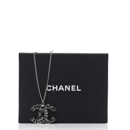 Chanel Baguette Crystal CC Pendant Necklace Silver 5 of 5
