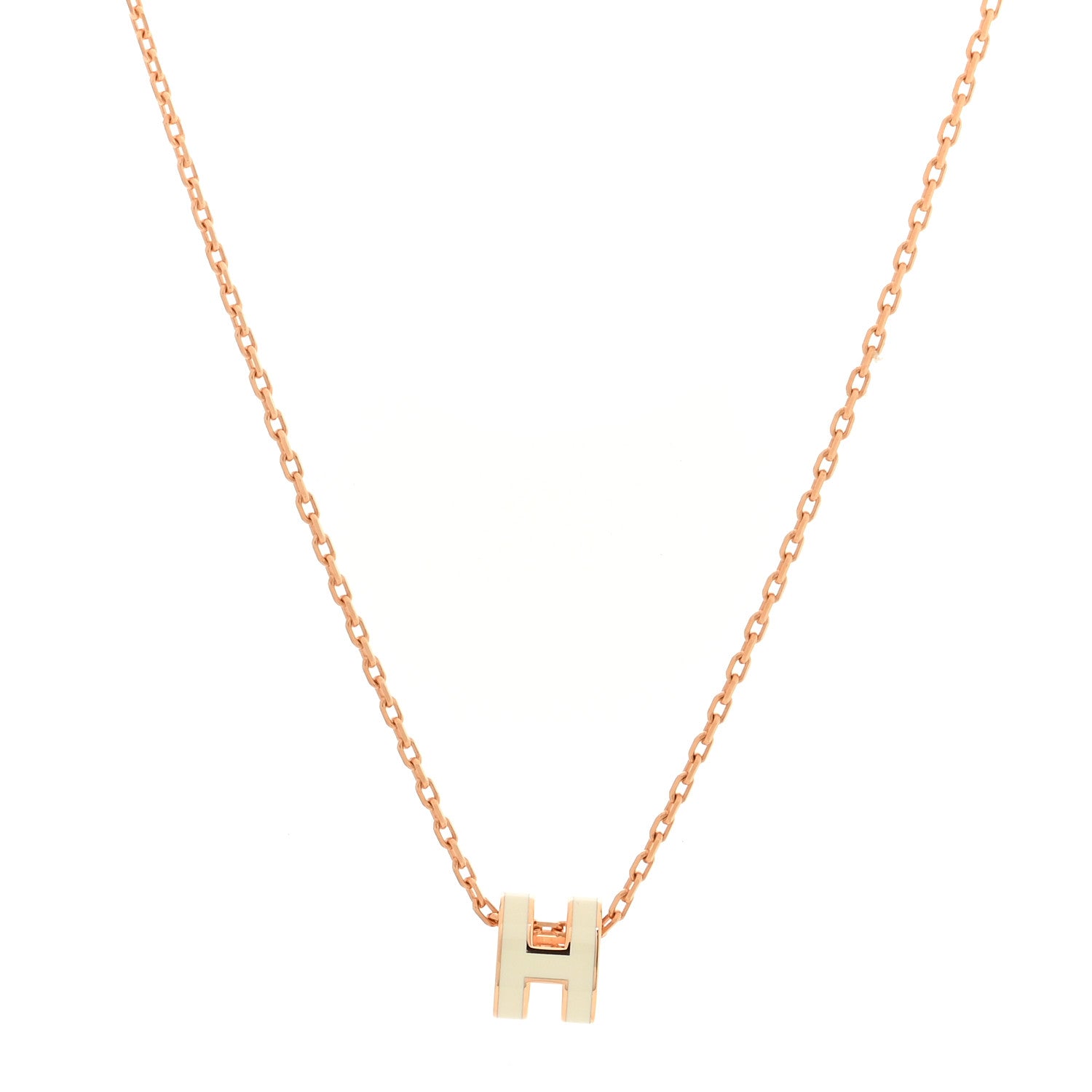 Hermes Lacquered Rose Gold Mini Pop H Pendant Necklace White 1 of 6