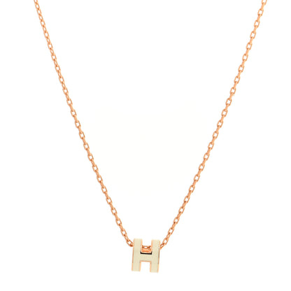 Hermes Lacquered Rose Gold Mini Pop H Pendant Necklace White 1 of 6