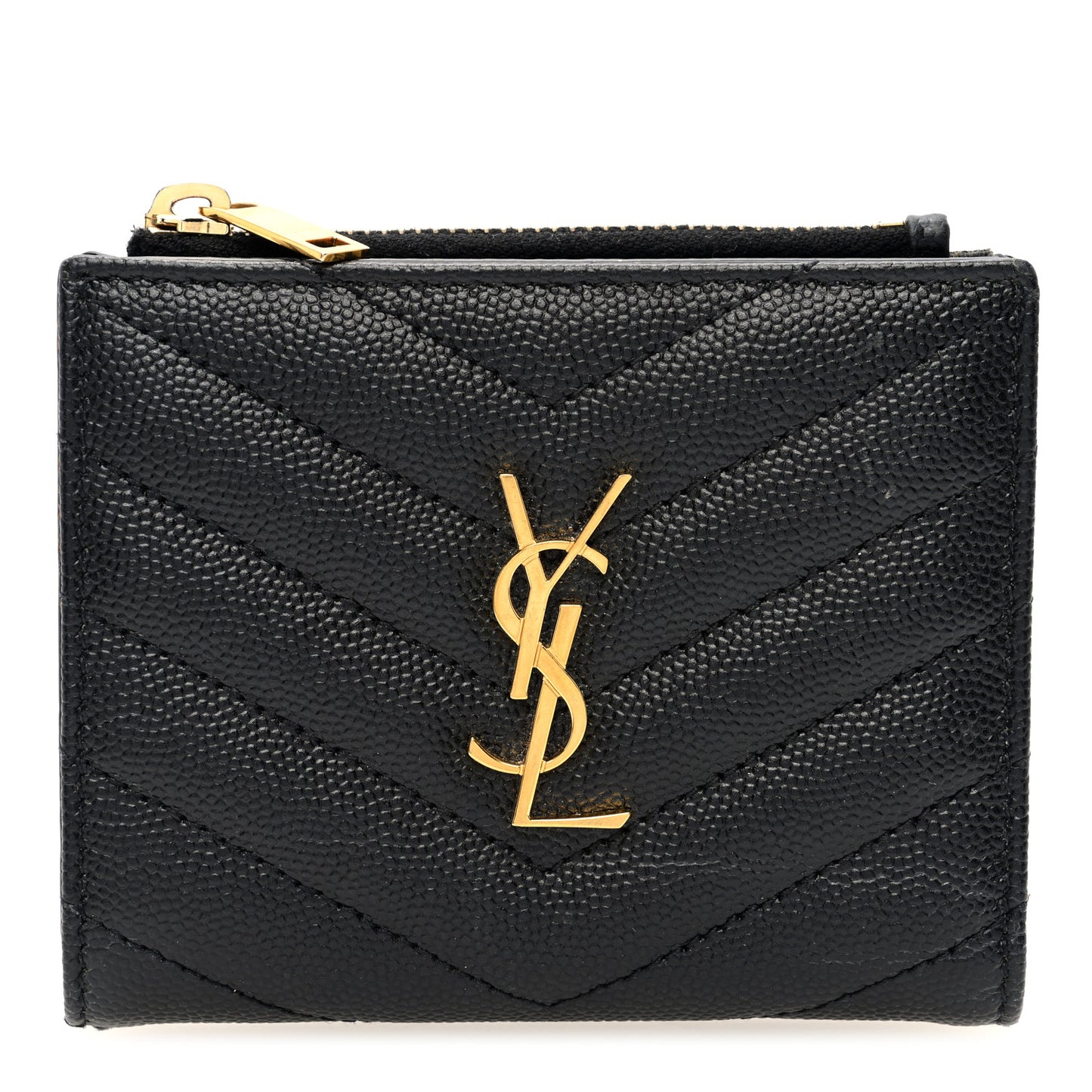 Grain De Poudre Matelasse Chevron Monogram Zipped Two-Part Wallet Black