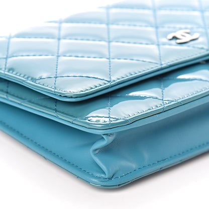 Chanel Patent Quilted Wallet On Chain WOC Turquoise Blue 9 of 11