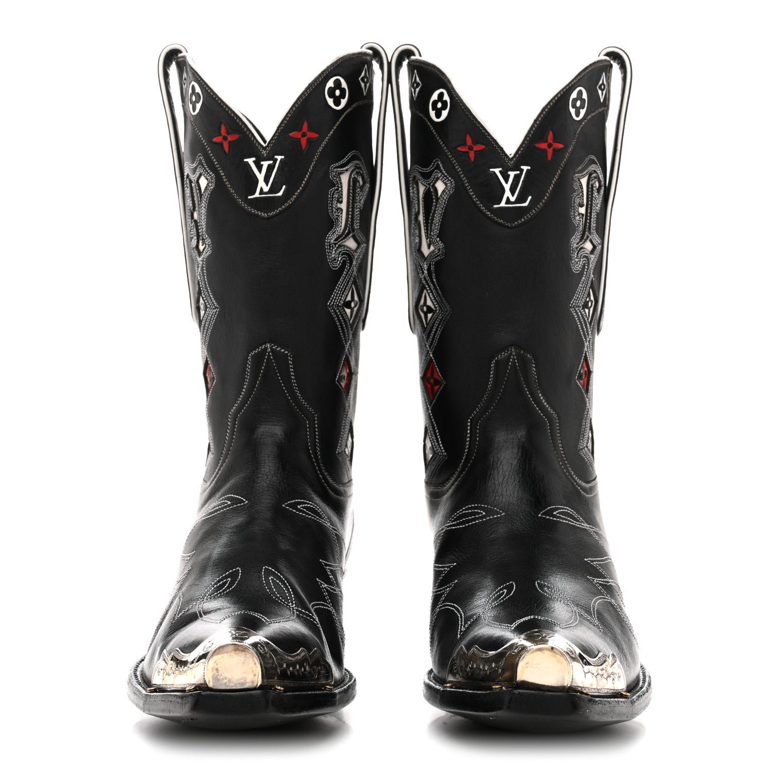 Louis Vuitton Calfskin LV Texan Mens Rider Boots 10.5 Black Silver 3 of 10