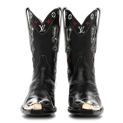 Louis Vuitton Calfskin LV Texan Mens Rider Boots 10.5 Black Silver 3 of 10