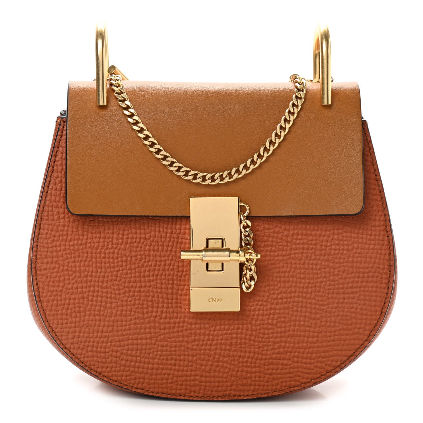 Grained Calfskin Lambskin Bi-Color Drew Shoulder Bag Orange Mustard