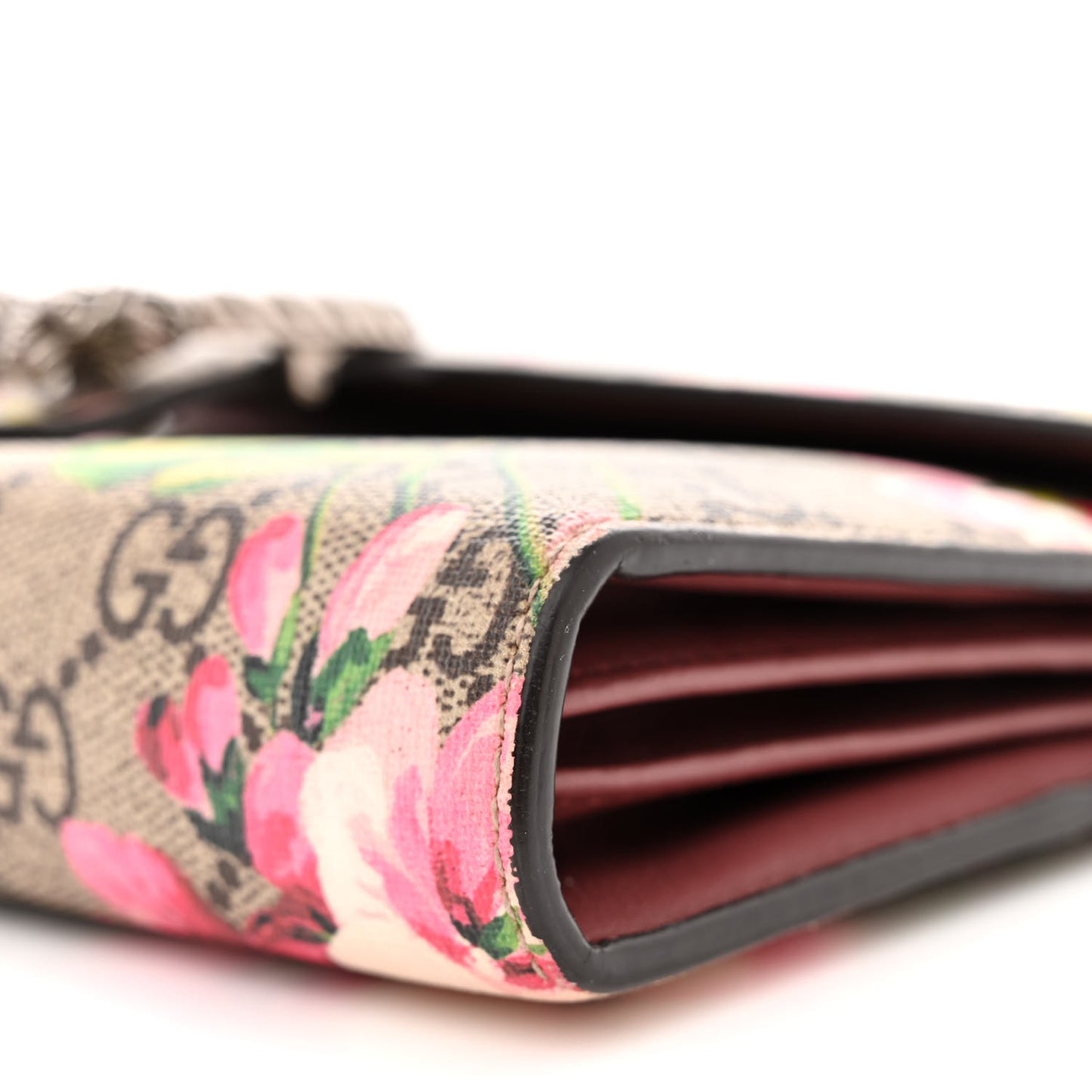 GG Supreme Monogram Blooms Mini Dionysus Chain Wallet Beige Multicolor Dry Rose