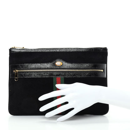 Gucci Suede Patent Large Ophidia Pouch Clutch Black 2 of 7