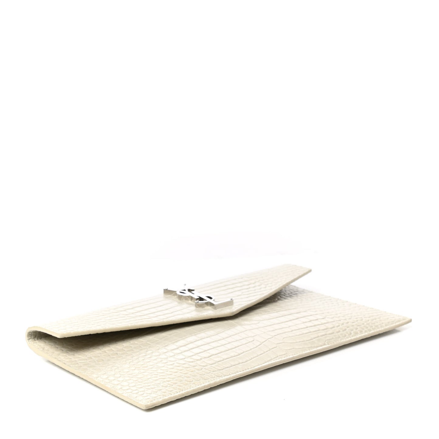 Calfskin Crocodile Embossed Uptown Monogram Pouch Crema Soft